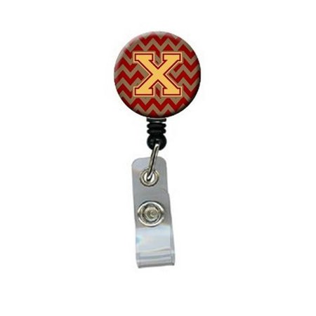 CAROLINES TREASURES Letter x Chevron Garnet and Gold Retractable Badge Reel CJ1048-XBR